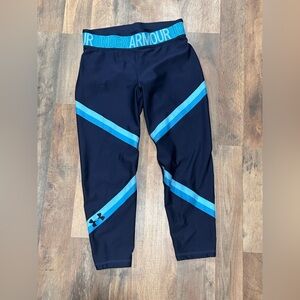 Under Armour Blue Leggings with Light Blue Stripe Accents